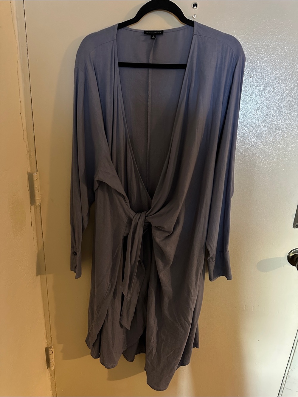 Universal Standard Gray Solid Wrap Dress Knit Cotton L Long Sleeve US 22-24